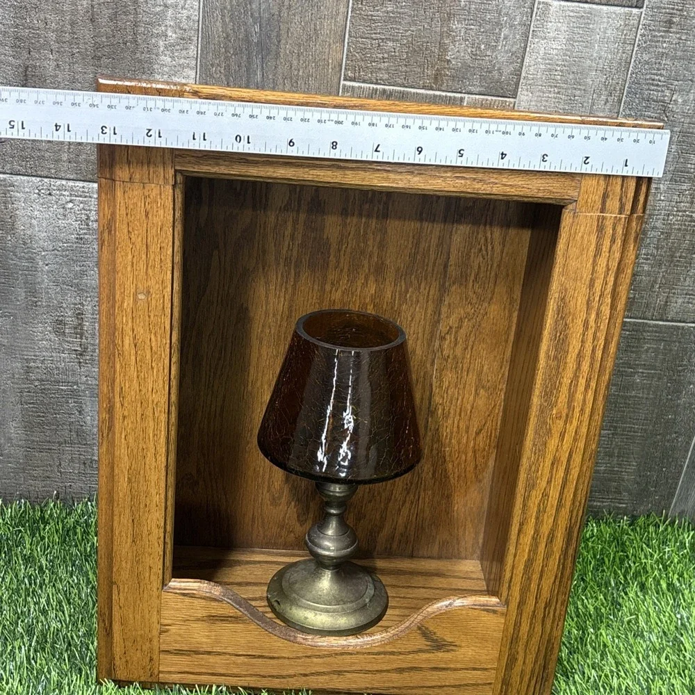 Vintage Oak Wood Shadow Box Display Shelf Wall Cabinet Curio Rustic Deco